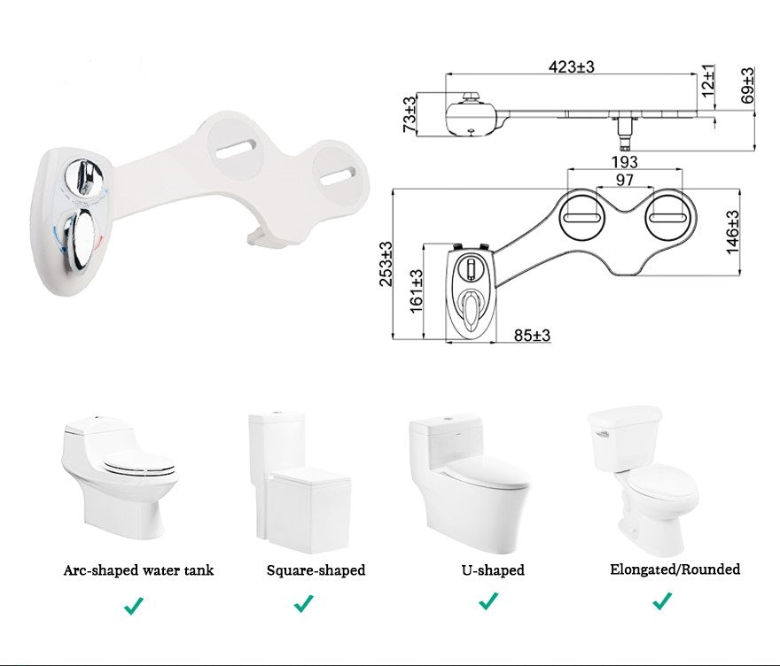 Jasmine-1H, Self Cleaning Single Nozzle Hot And Cold -SF Bidet